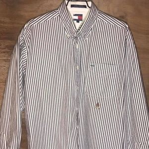 Tommy Hilfiger Grey Striped Button Up Mens L